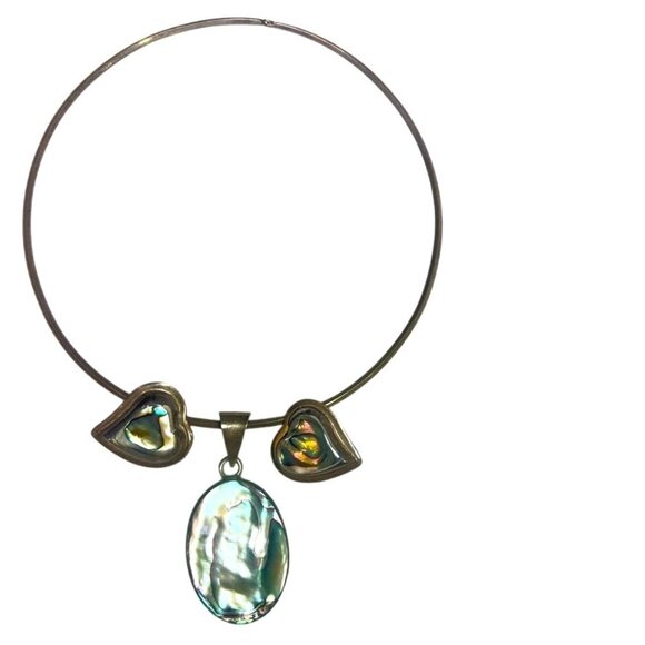 Vtg 925 Silver Abalone Pendant & Earrings JRI & ATI MX 925 Torque Choker Necklac - Picture 1 of 11